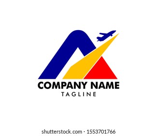 Initial Letter A Travel Logo Icon with Airplane