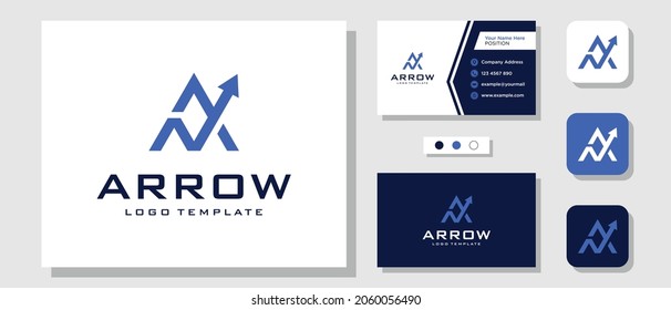 Initial Letter A Triangle Arrow Up Success Growth Logo Design with Layout Template Business Card