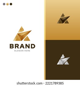 Initial letter A triangle concept logo design idea template vector with color combination elegant gold, luxury premium brand identity