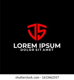 Initial letter TS or JS logo template with geometric shield line art illustration in flat design monogram symbol