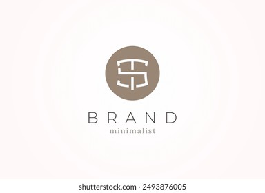 Initial Letter TS Logo, minimalist letter T with S combination in circle, design logo template, vector illustration