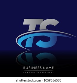 initial letter TS logotype company name colored blue and grey swoosh design. vector logo for business and company identity.