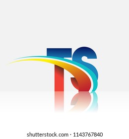 initial letter TS logotype company name colored red and blue and swoosh design. vector logo for business and company identity.
