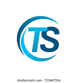 initial letter TS logotype company name blue circle and swoosh design. vector logo for business and company identity.