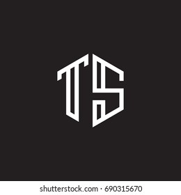 Initial letter TS, minimalist line art monogram hexagon shape logo, white color on black background