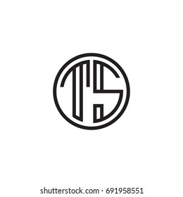 Initial letter TS, minimalist line art monogram circle logo, black color