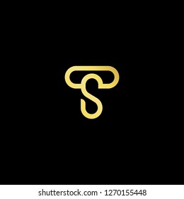 Initial letter TS ST minimalist art logo, gold color on black background.