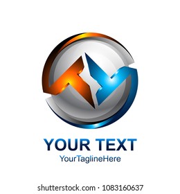 Initial letter TT logo template colored silver blue orange circle sphere design for business and company identity