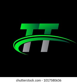initial letter TT logotype company name colored green and black swoosh design. vector logo for business and company identity.