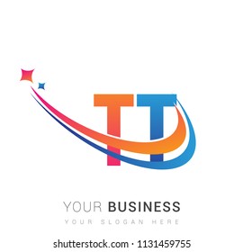 initial letter TT logotype company name colored orange, red and blue swoosh star design. vector logo for business and company identity.
