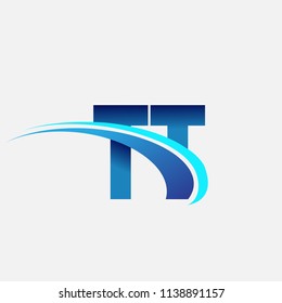 initial letter TT logotype company name colored blue and swoosh design. vector logo for business and company identity.