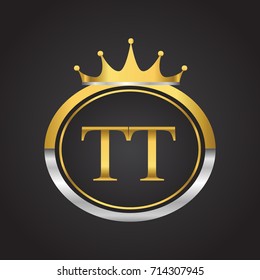 initial letter TT logotype company name with oval shape and crown, gold and silver color. vector logo for business and company identity.