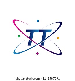 initial letter TT logotype science icon colored blue, red, green and yellow swoosh design. vector logo for business and company identity.
