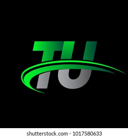 initial letter TU logotype company name colored green and black swoosh design. vector logo for business and company identity.