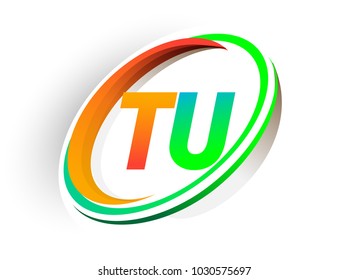 initial letter TU logotype company name colored orange and green circle and swoosh design, modern logo concept. vector logo for business and company identity.