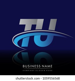 initial letter TU logotype company name colored blue and grey swoosh design. vector logo for business and company identity.