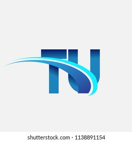 initial letter TU logotype company name colored blue and swoosh design. vector logo for business and company identity.