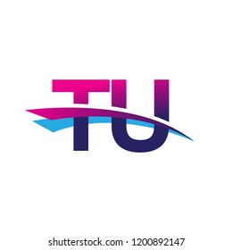 initial letter TU logotype company name colored blue and magenta swoosh design. vector logo for business and company