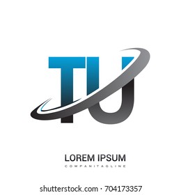 initial letter TU logotype company name colored blue and grey swoosh design. logo design for business and company identity.