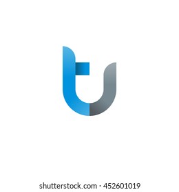 initial letter tu modern linked circle round lowercase logo blue gray