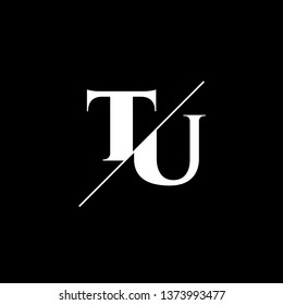 Initial Letter TU Monogram Sliced. Logo template isolated on black background