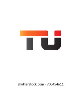 Initial letter TU, straight linked line bold logo, gradient fire red black colors