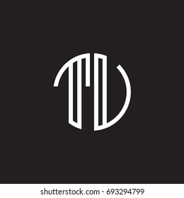 Initial letter TU, TV, minimalist line art monogram circle shape logo, white color on black background