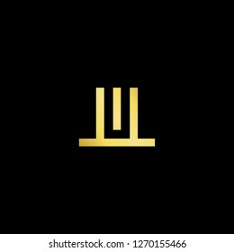 Initial letter TU UT TW WT minimalist art logo, gold color on black background.