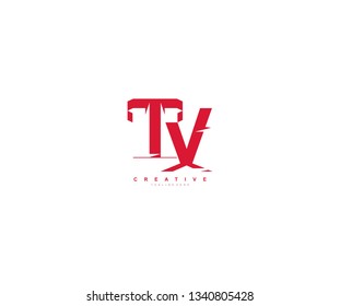 Initial Letter TV Abstract Modern Futuristic Sharp Stylish Red Color Logo