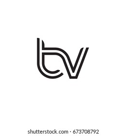 Initial letter tv, linked outline rounded lowercase, monogram black