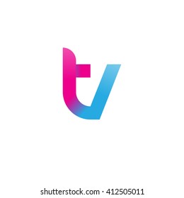 initial letter tv linked round lowercase logo pink blue purple