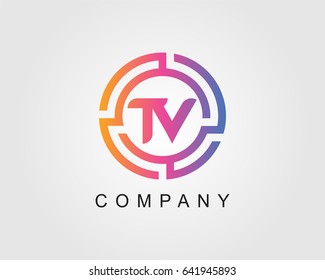 Initial Letter TV Logo with Circle Colorful