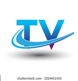 initial letter TV logotype company name colored blue and magenta swoosh design. vector logo for business and company identity.
