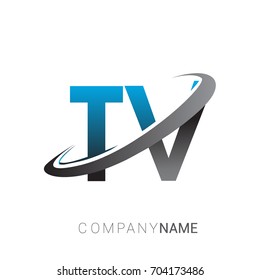 initial letter TV logotype company name colored blue and grey swoosh design. logo design for business and company identity.