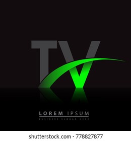 initial letter TV logotype company name colored green and black swoosh design. vector logo for business and company identity.
