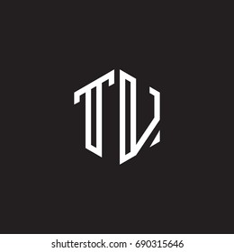 Initial letter TV, minimalist line art monogram hexagon shape logo, white color on black background