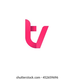 initial letter tv modern linked circle round lowercase logo pink