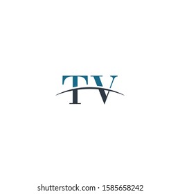 Initial letter TV, overlapping movement swoosh horizon logo company design inspiration in blue and gray color vector