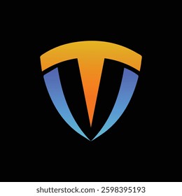 Initial Letter TV Shield logo design vector.