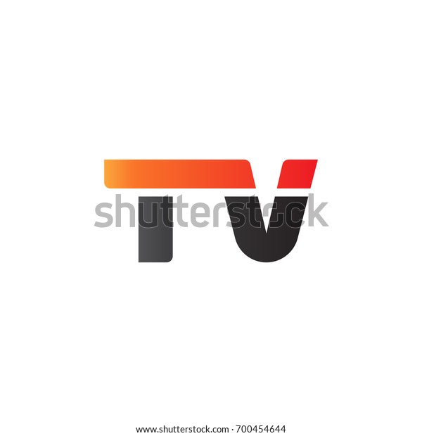 Initial letter TV, straight linked line bold logo,\
gradient fire red black\
colors