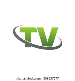 initial letter TV swoosh ring company logo green gray