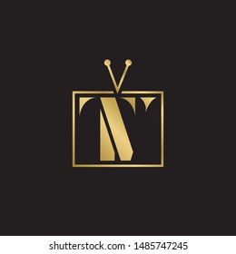 Initial letter tv uppercase modern logo design template elements. Gold letter Isolated on black  background. Suitable for business, consulting group company.