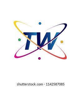 initial letter TW logotype science icon colored blue, red, green and yellow swoosh design. vector logo for business and company identity.
