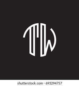 Initial letter TW, minimalist line art monogram circle shape logo, white color on black background