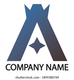 Initial letter A with two horn and four pointed star logo icon. Material design logo vector illustration isolated on white background.