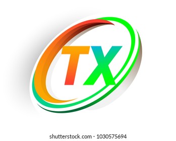 initial letter TX logotype company name colored orange and green circle and swoosh design, modern logo concept. vector logo for business and company identity.
