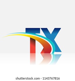 initial letter TX logotype company name colored red and blue and swoosh design. vector logo for business and company identity.
