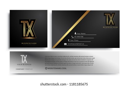 initial letter TX logotype company name colored gold elegant design. Vector sets for business identity on black background.