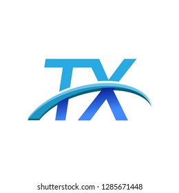 initial letter TX logotype company name colored blue and swoosh design. vector logo for business and company identity.