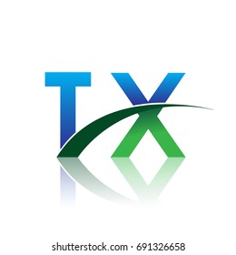 initial letter TX logotype company name colored blue and green swoosh design. vector logo for business and company identity.
